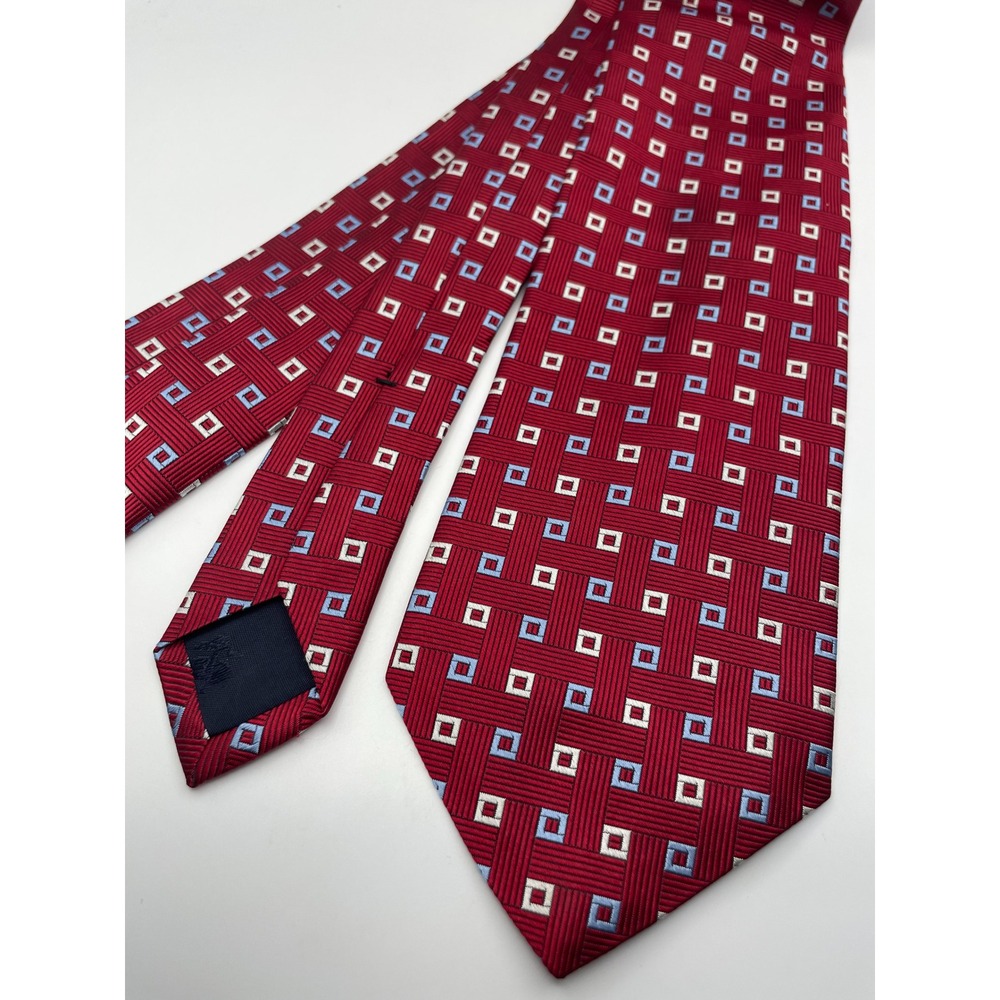 Brooks Brothers 346 Mens Red Silk Geometric Square Pattern Tie Made in USA